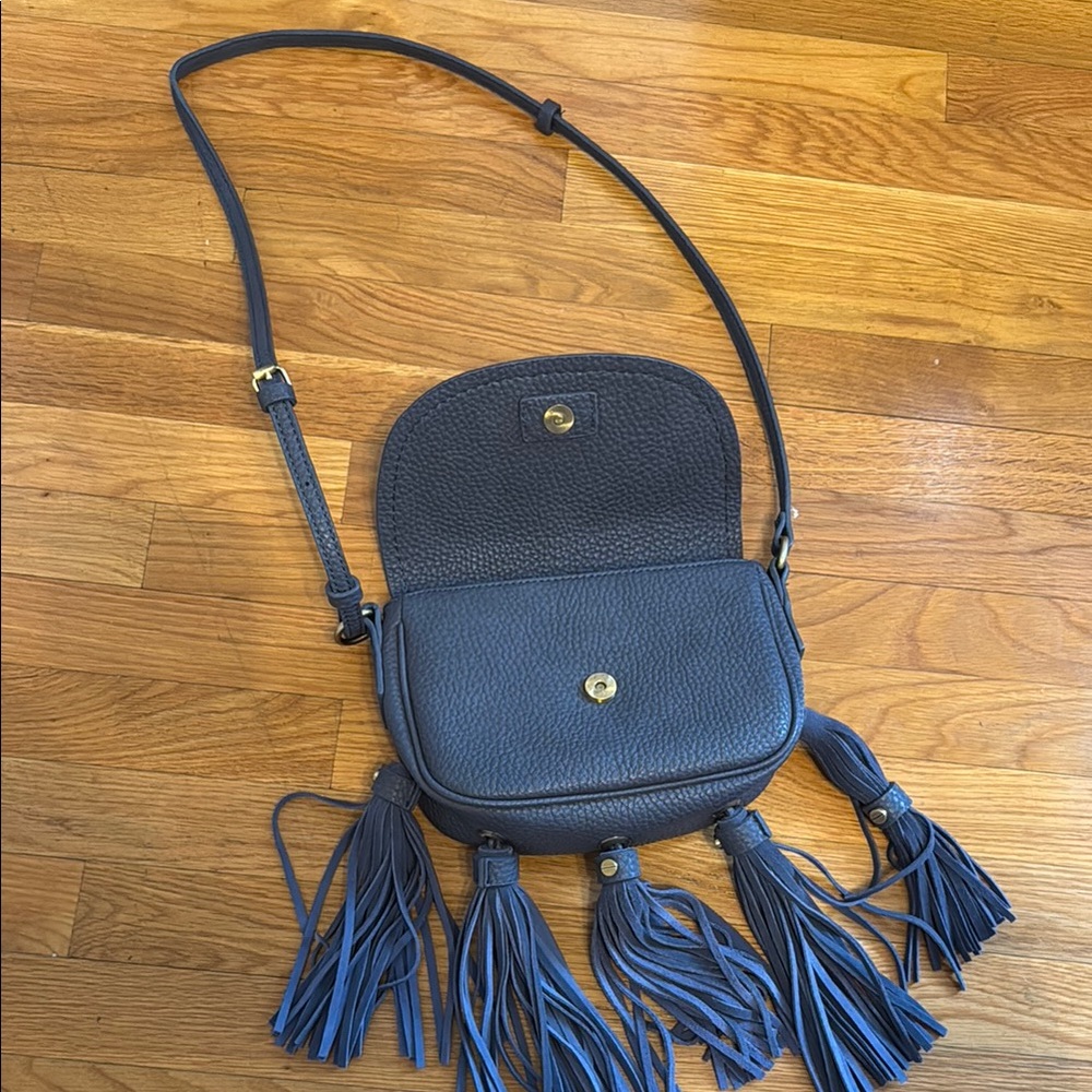 Blue Leather Tassel Crossbody Bag